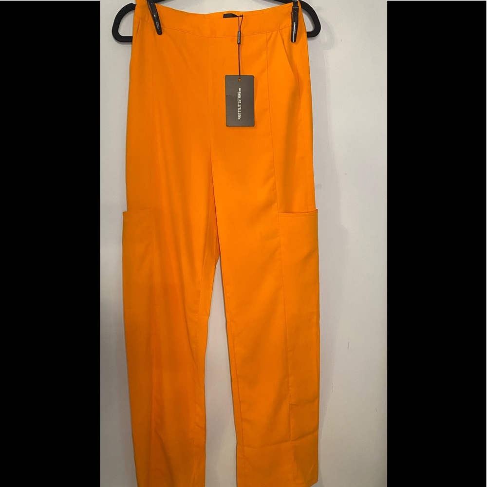 Pretty Little Thing Orange Woven Pocket Detail Straight Leg Trousers